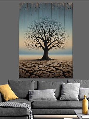 Tablomega Siyah Arkaplanda Minimalist Kuru Ağaç Dekoratif Kanvas - Mdf Ahşap Tablo