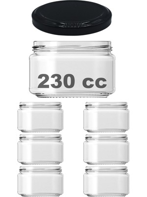230 ml Siyah Metal Kapaklı Şeffaf Cam Kavanoz 6'lı Set