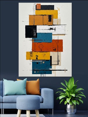 Tablomega Soyut Renkli Dikdörtgen Bloklar Tablosu Dekoratif Kanvas - Mdf Ahşap Tablo