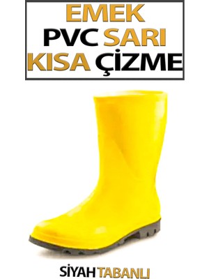 Emek Pvc Kısa Çizme Sarı Tabanı Siyah