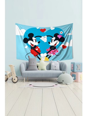 Moud's Aşık Mickey Mouse ve Minnie Desenli Duvar Halısı Duvar Örtüsü Çocuk Odası Tapestry Süet Dokulu Kumaş