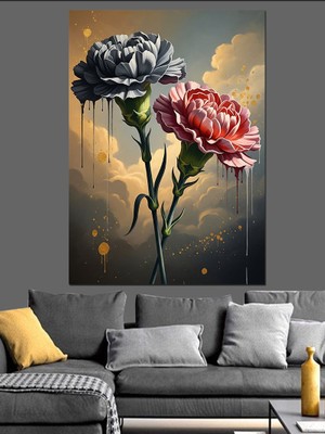 Tablomega Vazoda Siyah ve Pembe Güller Dekoratif Kanvas - Mdf Ahşap Tablo