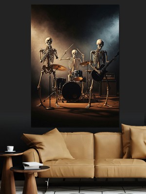 Tablomega Bateri Çalan Iskeletler Grubu Görseli Dekoratif Kanvas - Mdf Ahşap Tablo