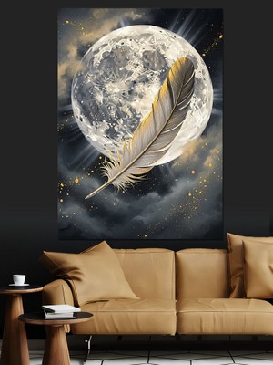 Tablomega Dolunay Önünde Tüy ve Parıltı Dekoratif Kanvas - Mdf Ahşap Tablo