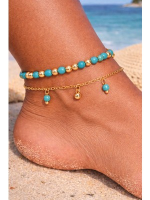 By Song Jewelry Turkuaz Doğaltaşlı Ikili Halhal