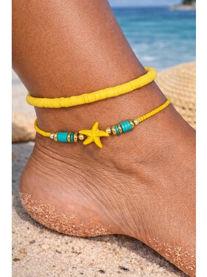 By Song Jewelry Sarı Deniz Yıldızlı Ikili Halhal