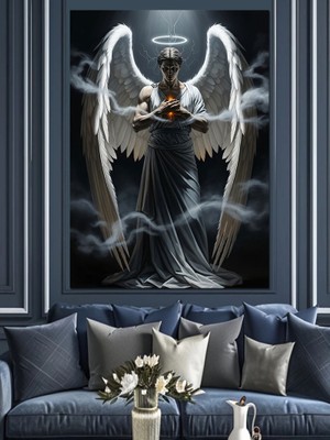 Tablomega Kanatlı Mistik Melek Portresi Dekoratif Kanvas - Mdf Ahşap Tablo