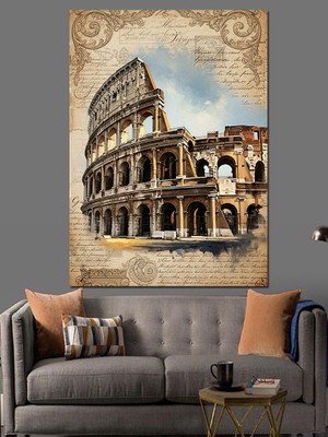 Tablomega Antik Roma Kolezyum Mimari Çizimi Dekoratif Kanvas - Mdf Ahşap Tablo