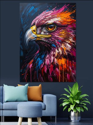 Tablomega Renkli Boya Sıçramalı Kartal Portresi Dekoratif Kanvas - Mdf Ahşap Tablo