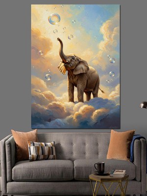 Tablomega Bulutlar Üzerinde Uçan Yavru Fil Dekoratif Kanvas - Mdf Ahşap Tablo