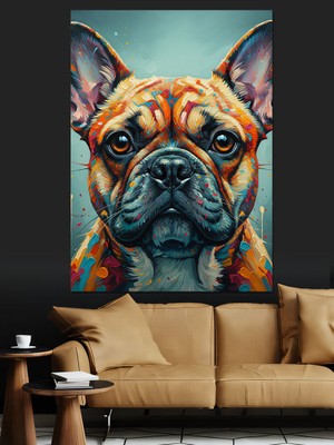 Tablomega Renkli Fransız Bulldog Portresi Dekoratif Kanvas - Mdf Ahşap Tablo