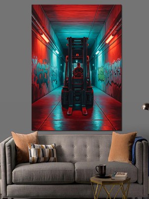 Tablomega Neon Işıklı Modern Koridor Forklift Dekoratif Kanvas - Mdf Ahşap Tablo