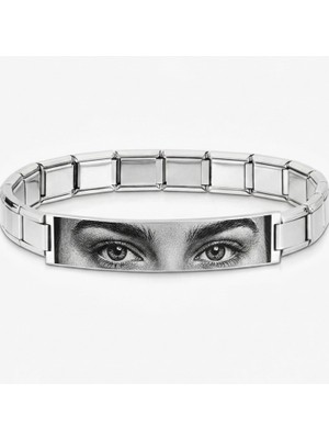 Takı Dükkanı Kişiye Özel Göz Resim Baskılı Italyan Charm Plakalı Unisex Çelik Bileklik SCB93G