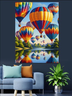 Tablomega Gökyüzünde Süzülen Renkli Sıcak Balonlar Dekoratif Kanvas - Mdf Ahşap Tablo