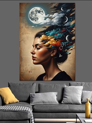 Tablomega Saçları Çiçeklere Dönüşen Kadın Portresi Dekoratif Kanvas - Mdf Ahşap Tablo