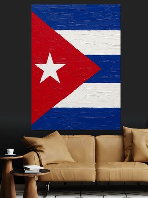 Tablomega Eskitilmiş Dokulu Küba Bayrağı Görseli Dekoratif Kanvas - Mdf Ahşap Tablo