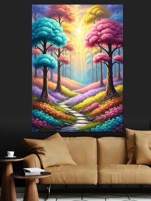 Tablomega Renkli Masal Ormanı Yolu Dekoratif Kanvas - Mdf Ahşap Tablo