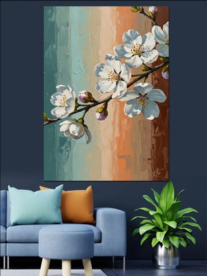 Tablomega Bahar Dalında Taze Beyaz Çiçekler Dekoratif Kanvas - Mdf Ahşap Tablo