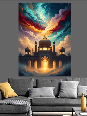 Tablomega Işıklı ve Görkemli Camii Mimarisi Dekoratif Kanvas - Mdf Ahşap Tablo