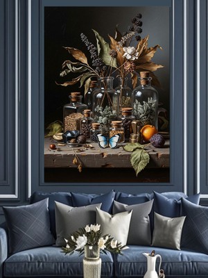 Tablomega Masada Antika Objeler ve Çiçekler Dekoratif Kanvas - Mdf Ahşap Tablo