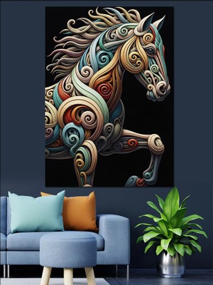 Tablomega Etnik Desenli Modern At Başı Dekoratif Kanvas - Mdf Ahşap Tablo