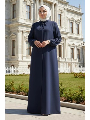 Yakası Bağcık Detaylı Büyük Beden Ferace Füme HM2868