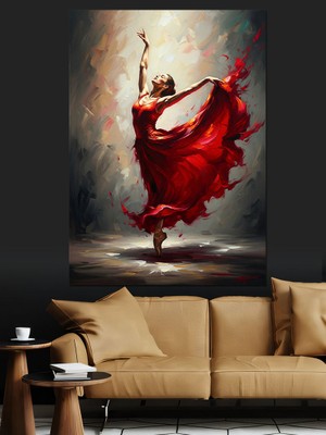 Tablomega Kırmızı Elbiseli Dans Eden Kadın Dekoratif Kanvas - Mdf Ahşap Tablo