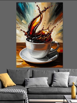Tablomega Fincandan Taşanın Renkli Kahve Sanatı Dekoratif Kanvas - Mdf Ahşap Tablo