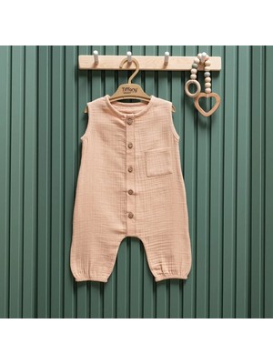 Tiffany Kolsuz Müslin Unısex Bebek Tulum - Bej - 3 - 6 Ay Bej