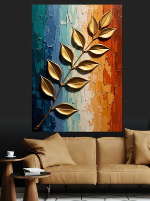 Tablomega Altın Varaklı Zeytin Dalı Tasarımı Dekoratif Kanvas - Mdf Ahşap Tablo