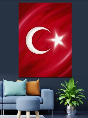 Tablomega Ay Yıldızlı Şanlı Türk Bayrağı Dekoratif Kanvas - Mdf Ahşap Tablo