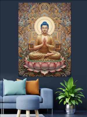 Tablomega Lotus Çiçeği Üzerinde Oturan Buda Dekoratif Kanvas - Mdf Ahşap Tablo