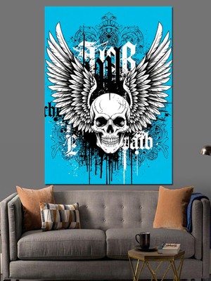 Tablomega Kanatlı Kurukafa ve Mistik Desenler Dekoratif Kanvas - Mdf Ahşap Tablo