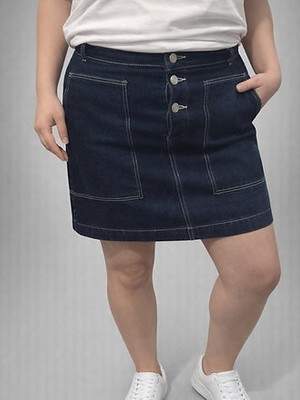 Levine Koyu Mavi Düğmeli Denim Etek