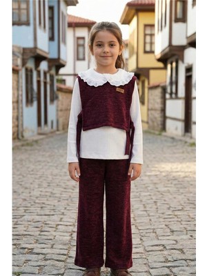 Pina Kids Kız Çocuk Dantel Yaka Penyeli Süveterli Alt Üst Takım