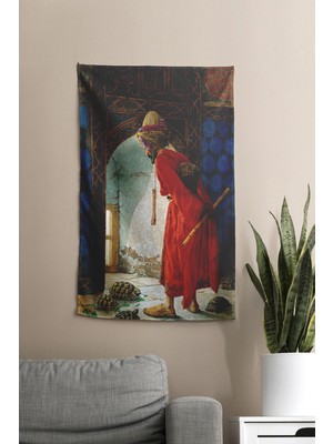 Moud's Kaplumbağa Terbiyecisi Desenli Duvar Örtüsü Duvar Halısı Tapestry Süet Dokulu Kumaş