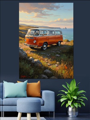 Tablomega Yol Kenarında Klasik Turuncu Karavan Dekoratif Kanvas - Mdf Ahşap Tablo