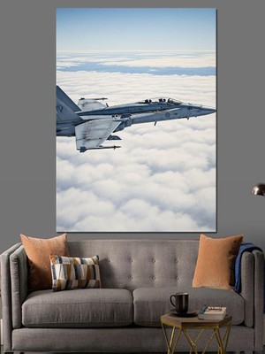 Tablomega Bulutların Üstünde Modern Savaş Uçağı Dekoratif Kanvas - Mdf Ahşap Tablo