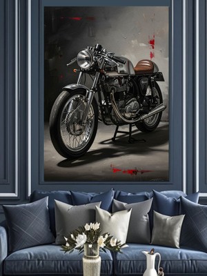 Tablomega Modern Gri  Motosiklet  Dekoratif Kanvas - Mdf Ahşap Tablo