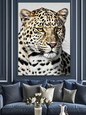 Tablomega Yakın Çekim Benekli Leopar Portresi Dekoratif Kanvas - Mdf Ahşap Tablo