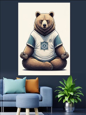 Tablomega Sporcu Kıyafetli Meditasyon Yapan Ayı Dekoratif Kanvas - Mdf Ahşap Tablo