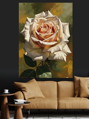 Tablomega Vazoda Beyaz Gül Klasik Natürmort Dekoratif Kanvas - Mdf Ahşap Tablo