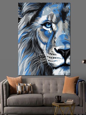 Tablomega Mavi Gözlü ve Asil Aslan Dekoratif Kanvas - Mdf Ahşap Tablo