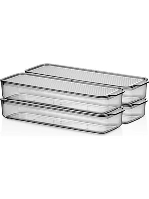 4'lü Mina Organizer Plastik Raf, Şeffaf ve Füme Kapaklı, 4X750 ml