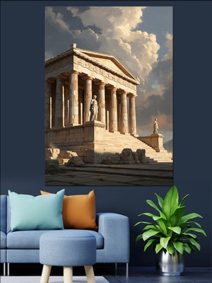Tablomega Antik Yunan Tapınağı Mimari Sanatı Dekoratif Kanvas - Mdf Ahşap Tablo