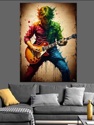 Tablomega Gitar Çalan Renkli Modern Sanatçı Dekoratif Kanvas - Mdf Ahşap Tablo