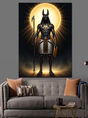 Tablomega Antik Mısır Tanrısı Anubis Heykeli Dekoratif Kanvas - Mdf Ahşap Tablo