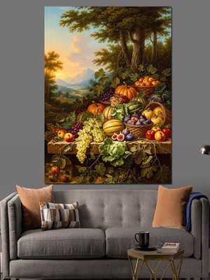 Tablomega Sonbahar Hasadı Sebze ve Meyveler Dekoratif Kanvas - Mdf Ahşap Tablo