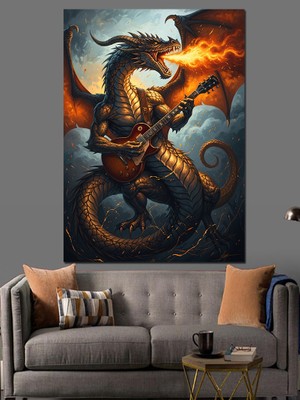 Tablomega Ateş Püskürten Mitolojik Ejderha Figürü Dekoratif Kanvas - Mdf Ahşap Tablo
