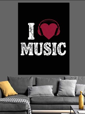 Tablomega I Love Music Yazılı Modern Pano Dekoratif Kanvas - Mdf Ahşap Tablo